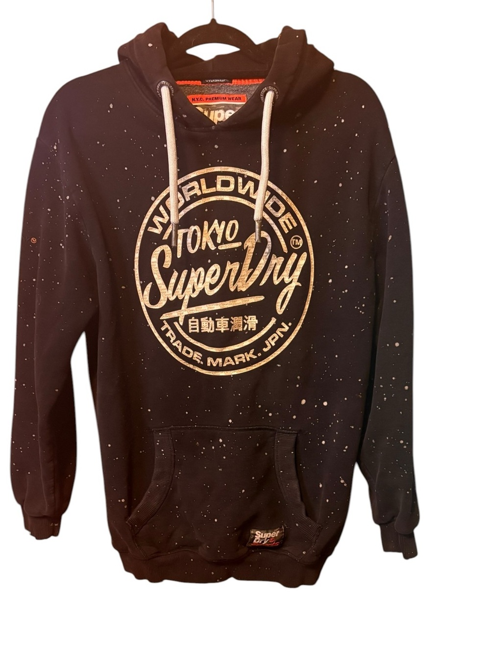 Superdry Worldwide Tokyo Hoodie Black Paint Splatter Oversized Small